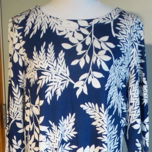 NEW Tommy Bahama Darcy Dress XL Whisper Fronds 3/4 Sleeve Island Navy Blue $168 - Picture 2 of 7